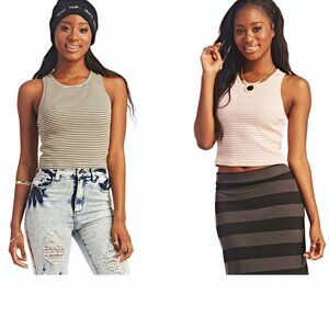 Pack of 2 Wet Seal Junior's Striped & Ribbed Cotton Crop Top, Small